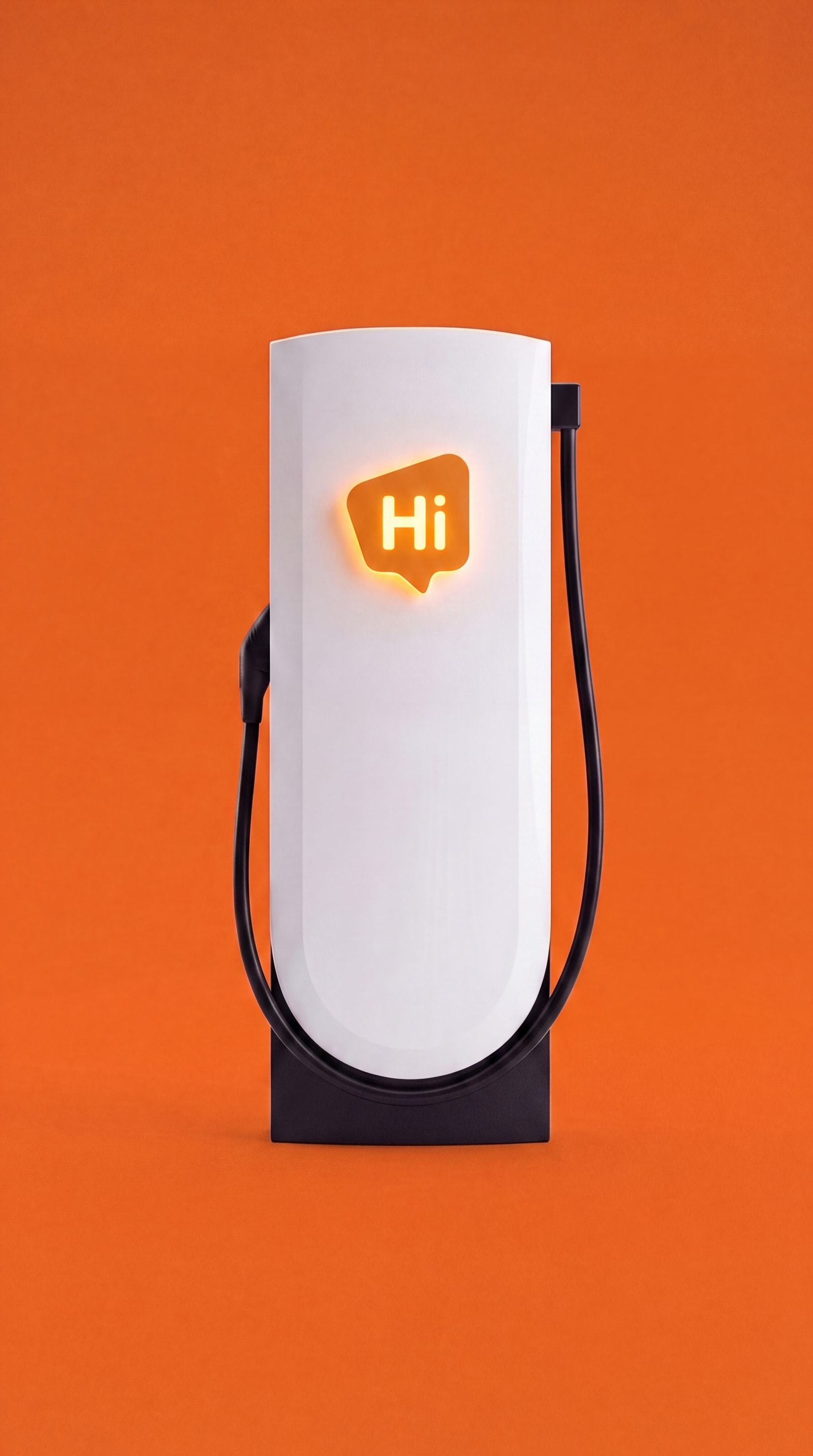 The HiON pillar, the orange Hi badge glowing on an orange field